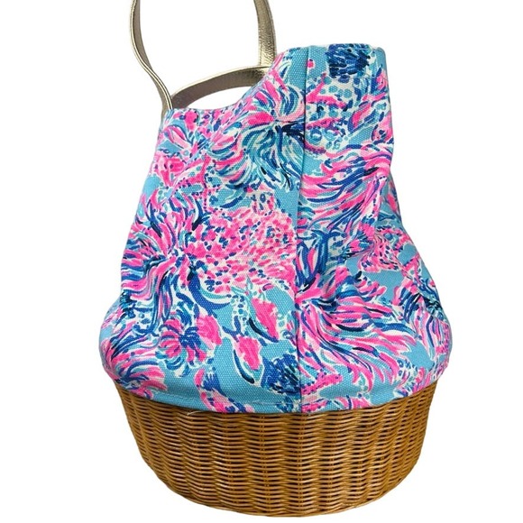 Lilly Pulitzer GWP canvas and wicker tote bag NWT - Picture 6 of 12